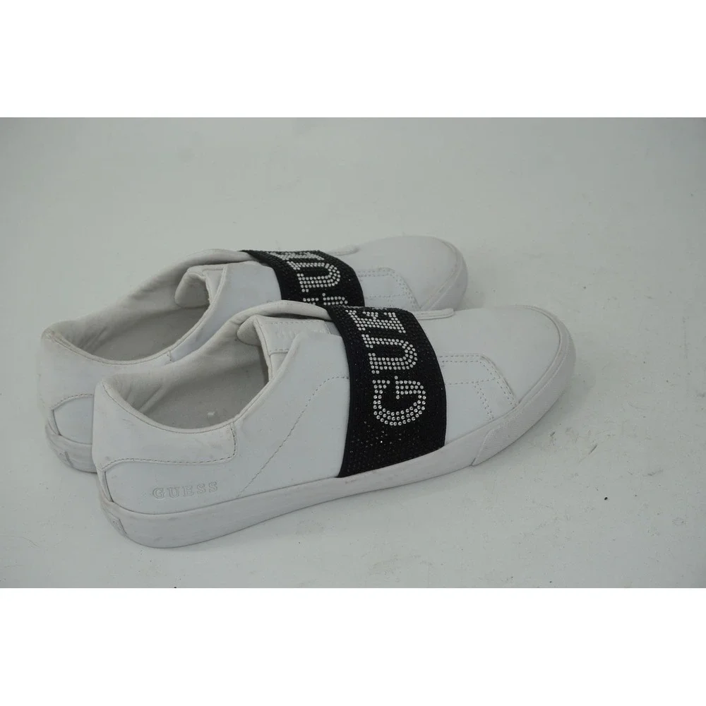 GUESS Bright-R Shoes White Slip On Rhinestone Strap Sneakers Women's‎ Size 9.5
